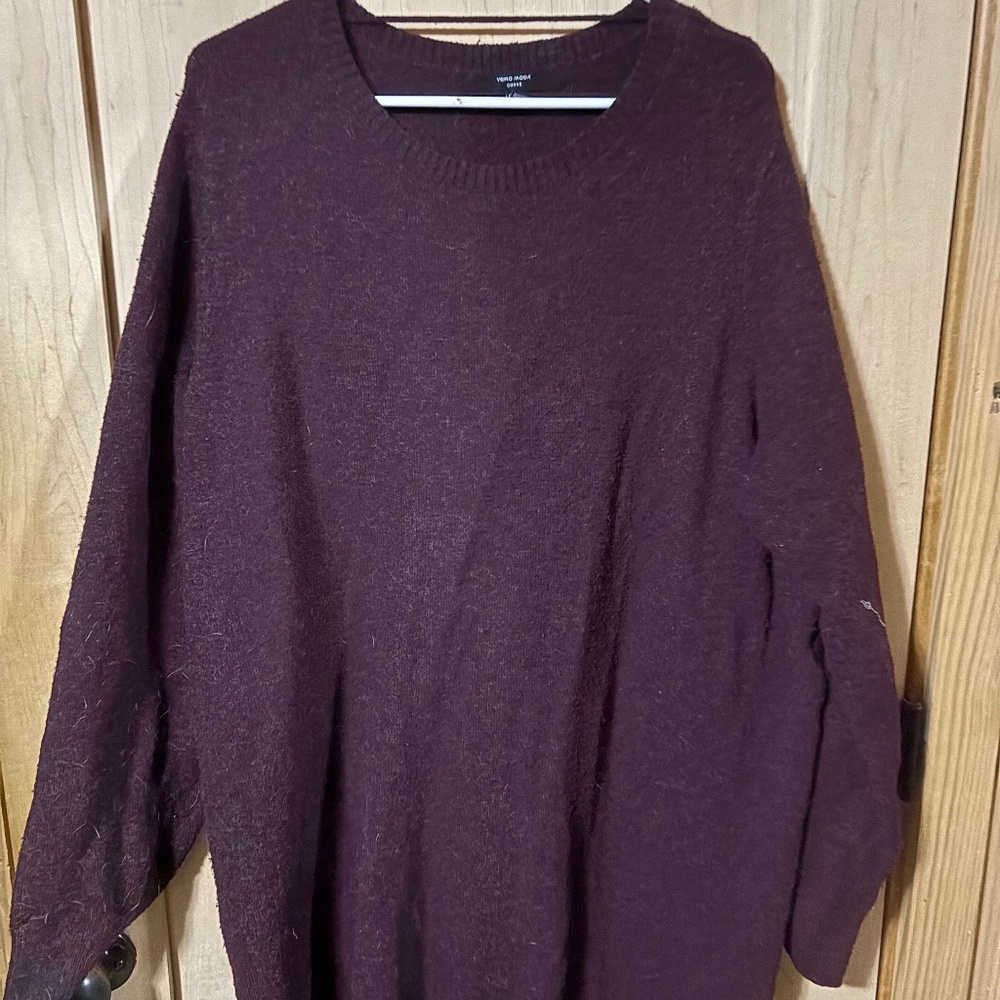 Cozy Long-Sleeve Knit Dress in Deep Plum